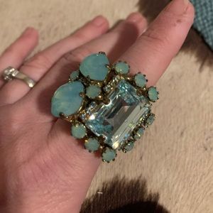 Signed Rodrigo Otazu stunning Glam GaGa ring7.5 Aquamarine crystal pacific opal.